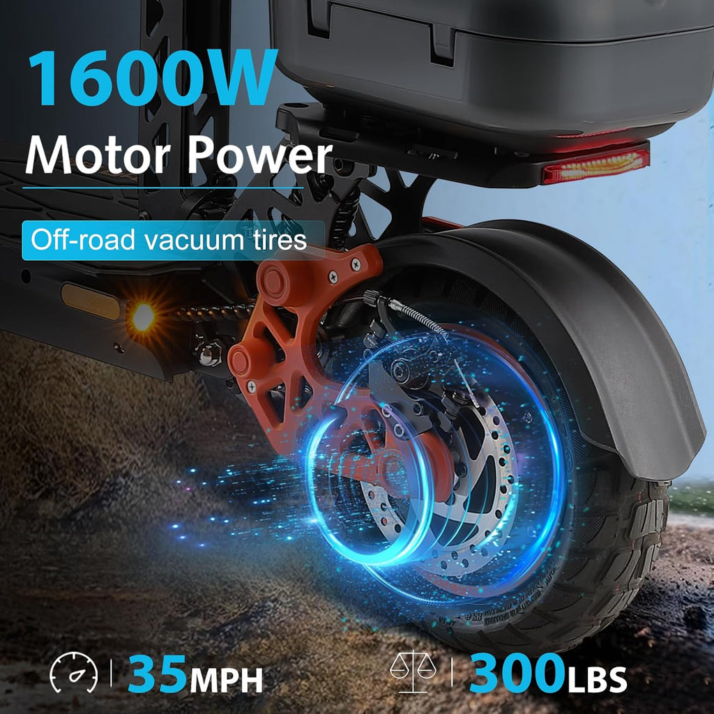 Electric Scooter Adults, 1600 W Motor Up to 50 Miles Range & 40 MPH Top Speed, 10' Off Road Tire Folding E-Scooter with Detachable Seat for Teen Commuting (UL 2272tested)