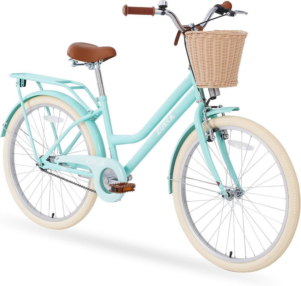 MEGHNA Cruiser Bike 20 inch/24 inch Wheels Girls Women Bike Single Speed Commuter Bike with Basket V-Brake and Coast Brake Women Ladys Bicycle, Multicolors
