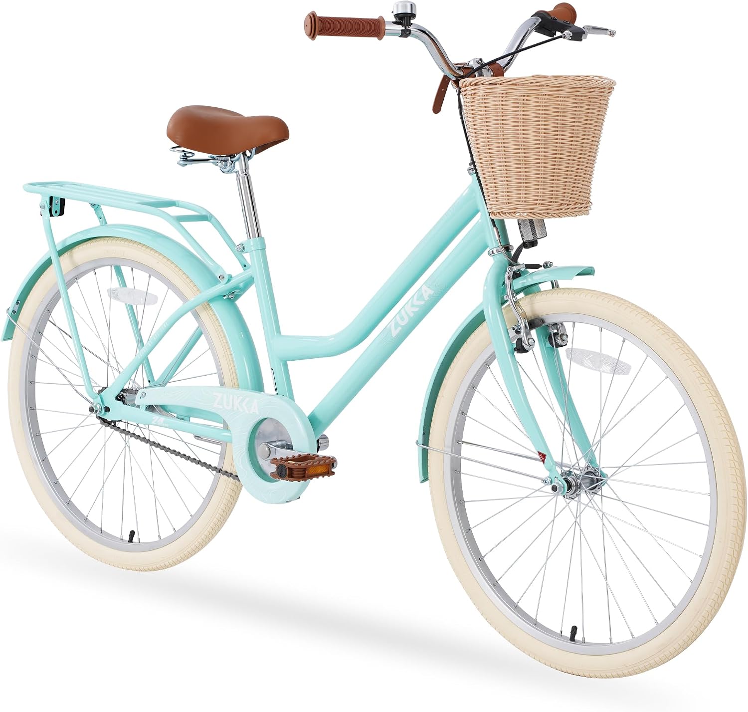 MEGHNA Cruiser Bike 20 inch/24 inch Wheels Girls Women Bike Single Speed Commuter Bike with Basket V-Brake and Coast Brake Women Ladys Bicycle, Multicolors