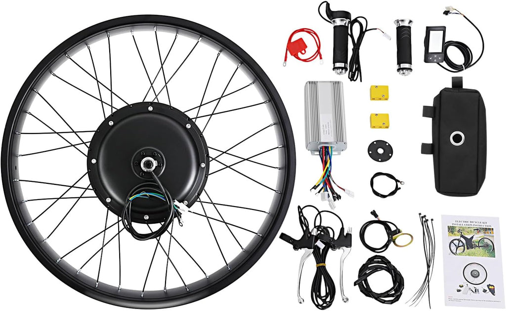 26' Rear Wheel Motor 48V 1500W Electric Bike Conversion Kit with LCD Display, Rear Wheel E-Bike Conversion Kit for Fat Snow Tire Electric Bicycle