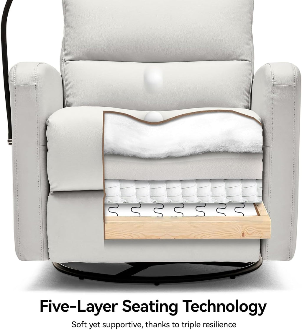 AIRSKY Power Recliner Chair with Power Headrest, Oversized Rocking Chair Nursery,Recliner Chair Swivel, Nursery Rocking Chairs, Lazy Boy Recliner Chair, Gray White,P2