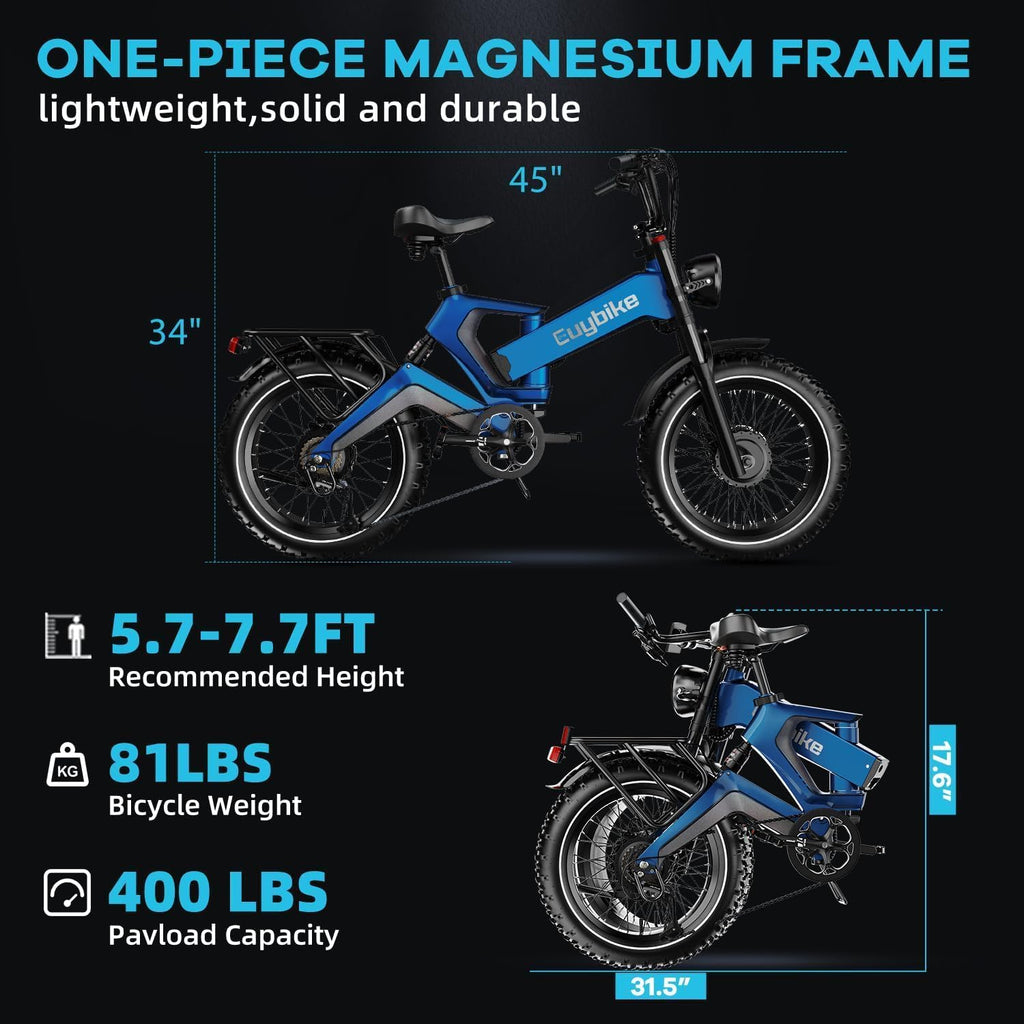 bluebiko 2000W/3000w Peak Electric Bike for Adults, 48V 35AH/52v 30AH Removable Battery, 100+Miles Long Range Foldable Electric Bike, 20'x4.0' Fat Tire, All Terrain Ebike