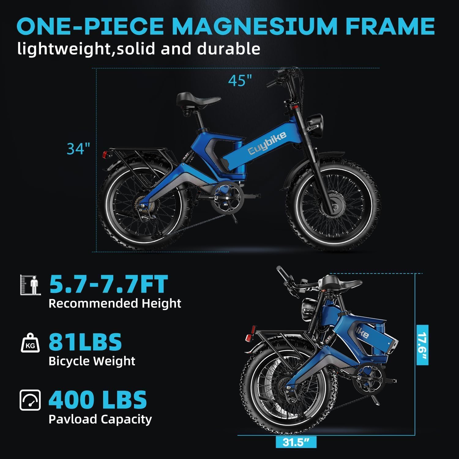 bluebiko 2000W/3000w Peak Electric Bike for Adults, 48V 35AH/52v 30AH Removable Battery, 100+Miles Long Range Foldable Electric Bike, 20'x4.0' Fat Tire, All Terrain Ebike