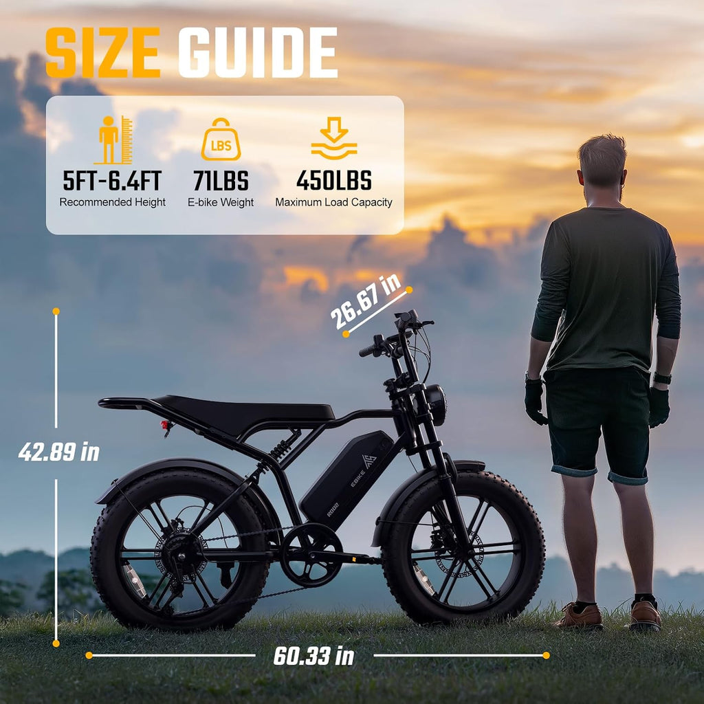 TST Electric Bike for Adults, 1500W Peak Motor 60/100 Miles Fat Tire Ebike with 48V 15Ah/25Ah Removable Battery 20' Electric Dirt Bike Full Suspension and 7-Speed