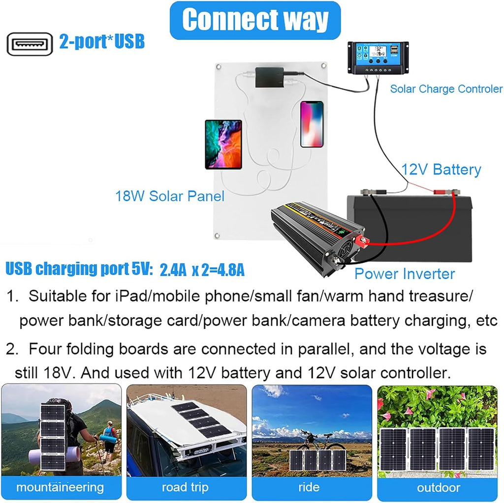 6000W 12V to 110V/220V Solar System Combination Inverter Solar Panel Kit Solar Generator Home Grid System 30A Controller + 18w18v Solar Panel(12V-220V)
