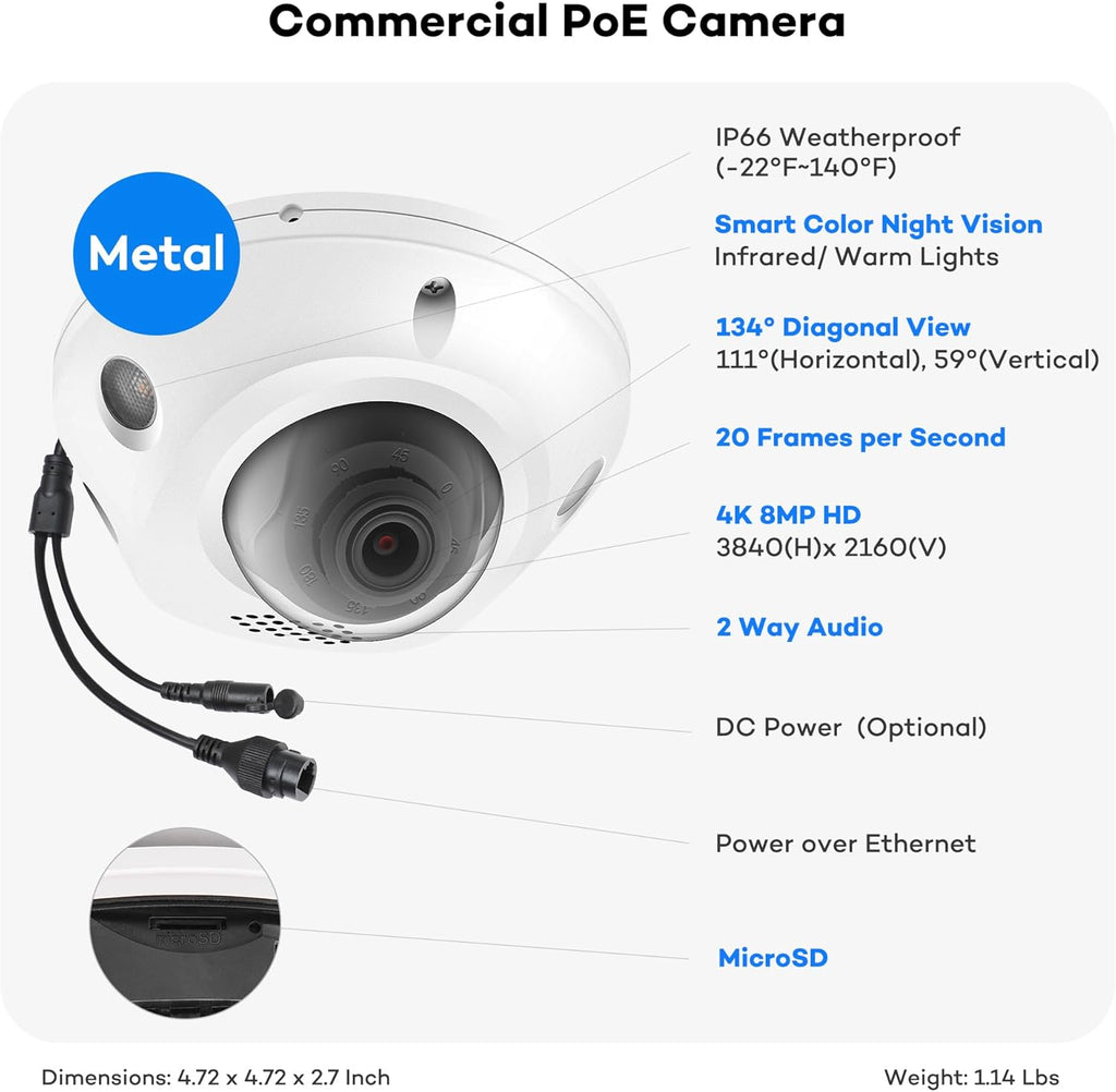ONWOTE Face Recognition & AcuSearch, 2 Way Audio, 12MP NVR 16 Channel Security Camera System, 16x 4K 8MP Vandal Proof PoE IP Cameras, Total 1280ft Cables, 16CH Commercial NVR 4TB, CCTV for Business