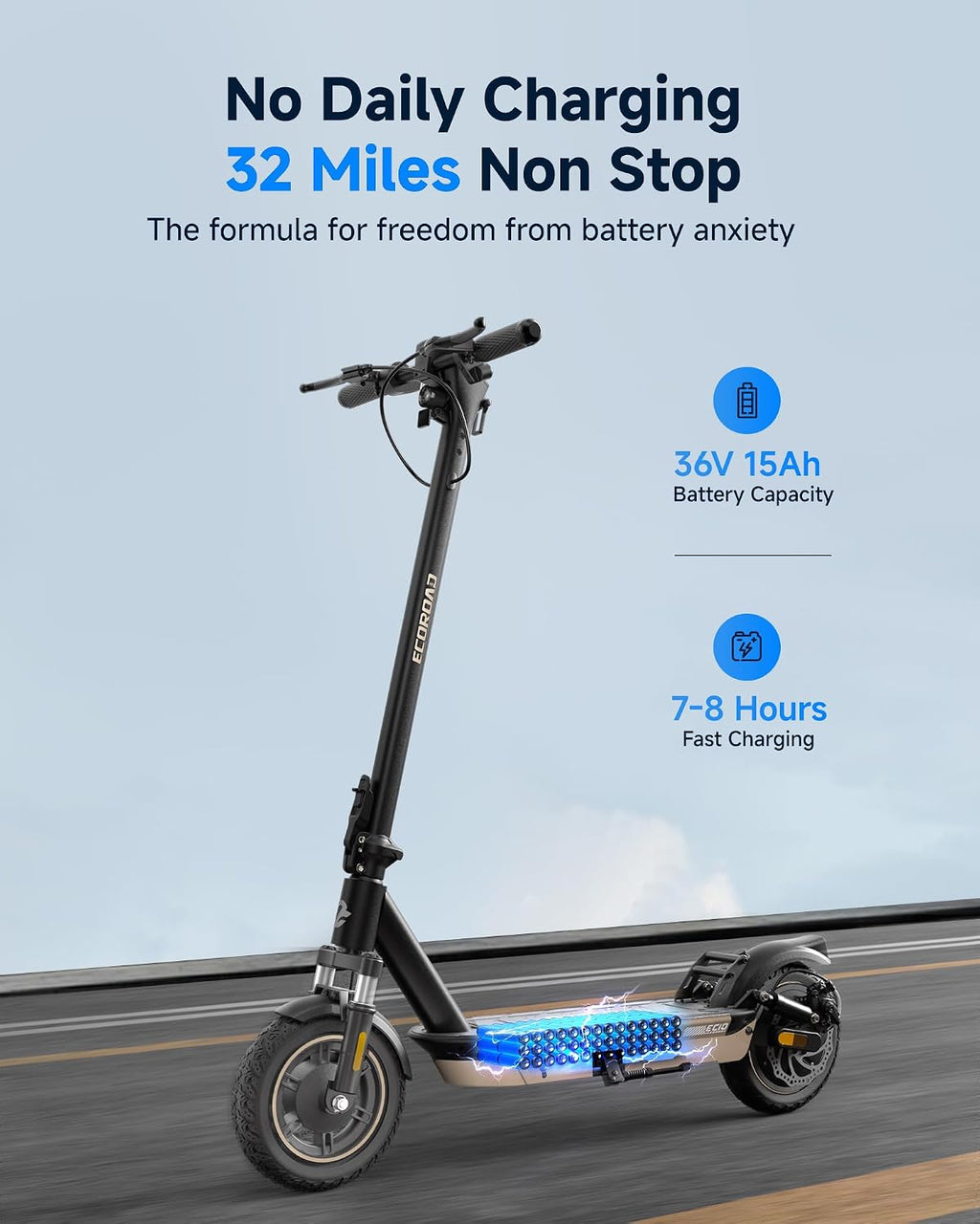 ECOROAD EC10 Electric Scooter for Adults, 750W Motor & 25 MPH & 32 Miles Long Range, 10' Tires with Dual Suspension, Foldable Commuting E Scooter with App Control