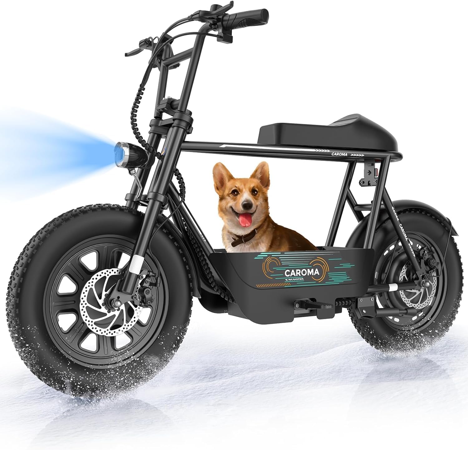 Caroma Peak 1200W Electric Scooter with Seat, 16' Fat Tire Electric Dirt Bike, Max 30Miles Ranges, Top Speed 20Mph, Electric Motorcycle Mini Bike with Basket for Pets & Cargo, UL 2272 Certified