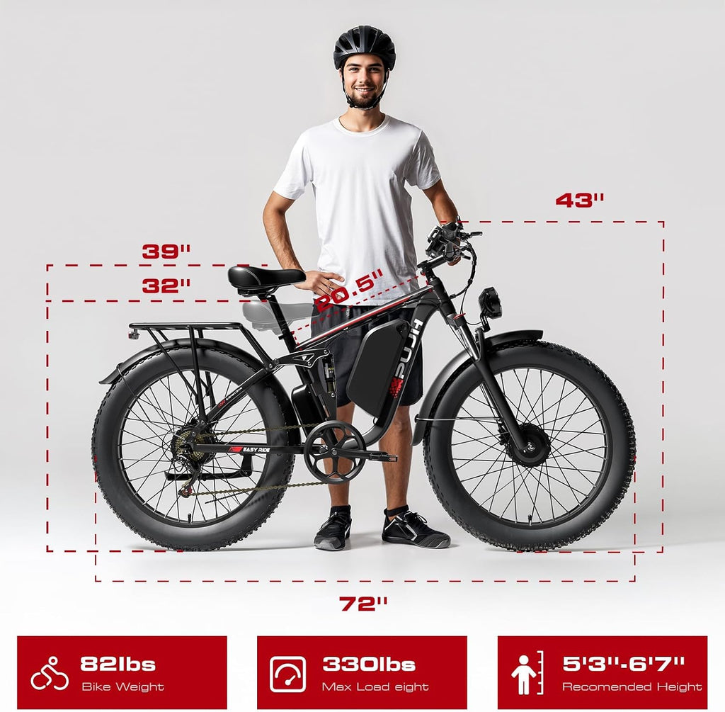 Electric Bike for Adults - 4000W Dual Motor Ebike with 52V 25Ah Removable Battery, Up to 100 Miles Range, 24' Fat Tire E Bike for Off-Road Mountain Snow Commuter Men Women