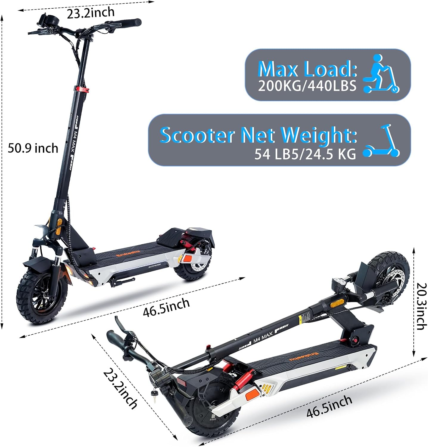 Electric Scooter Adults 1600/2000W Motor 50 Miles Long Range & 30/35 MPH Top Speed 10' Off Road Tire Folding E-Scooter 48V 20.8AH Battery Kick Scooter with Detachable Seat for Commuter Outdoor
