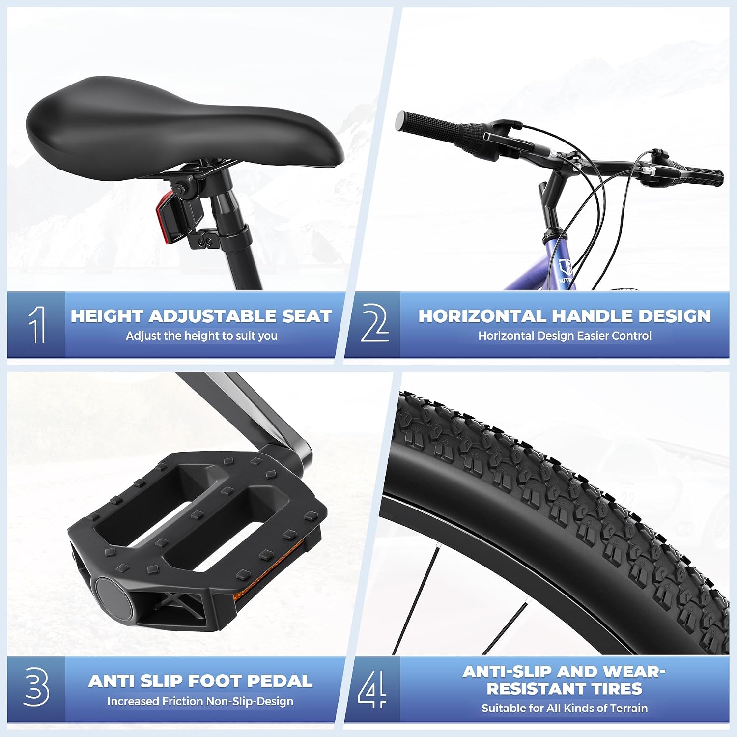 Betterland 26 Inch Mountain Bike with Adjustable Ergonomic Seat, 7/21 Speed Adult Bike with Dual V Brakes, Outdoor Cycling Bike with High Carbon Steel Frame and Front Suspension