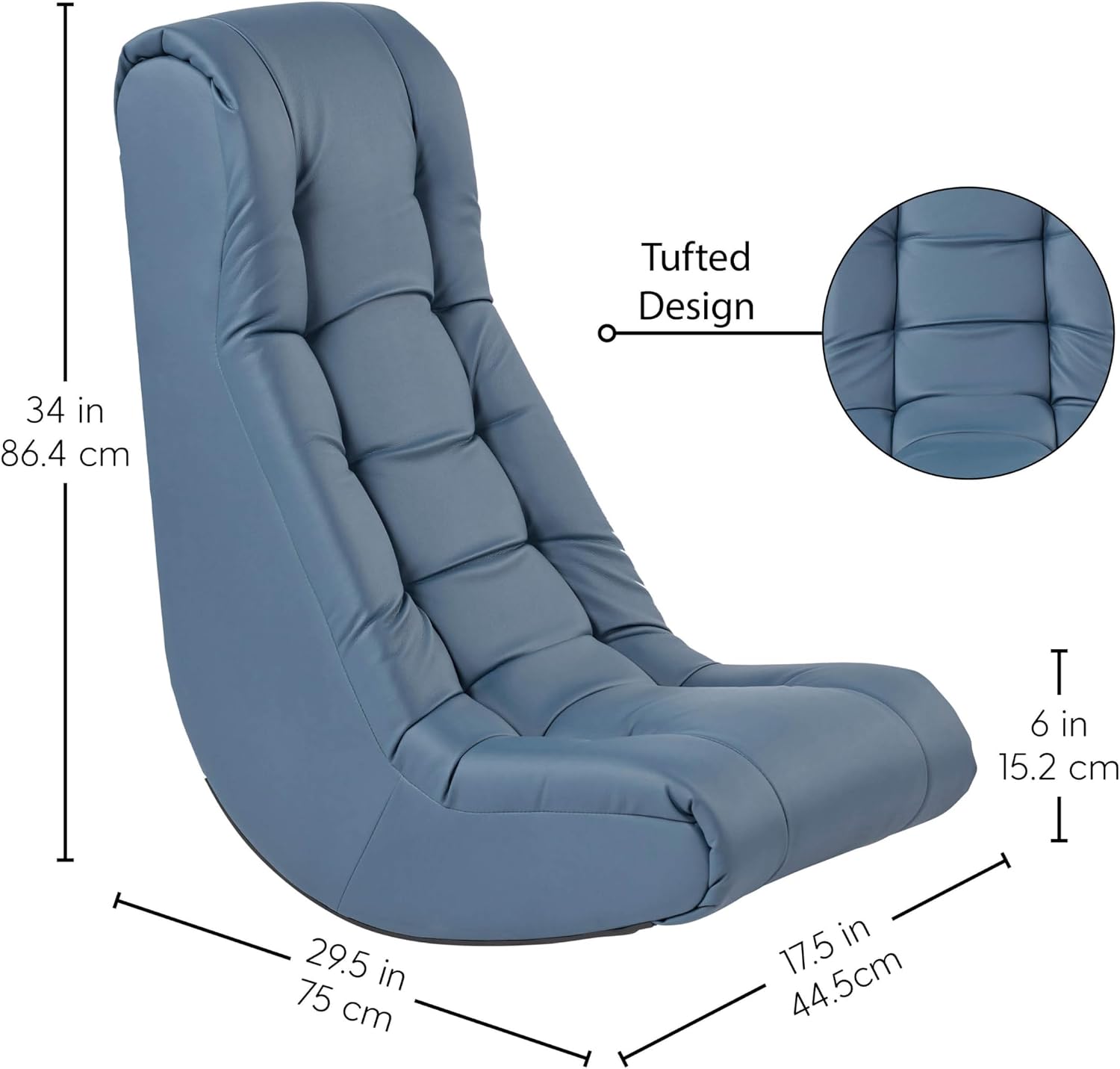 FDP Tufted Floor Rocker for Kids, Teens and Adults Comfortable, Ergonomic Chair for Reading, Playing Video Games, or Watching TV - Powder Blue, 10488-PB