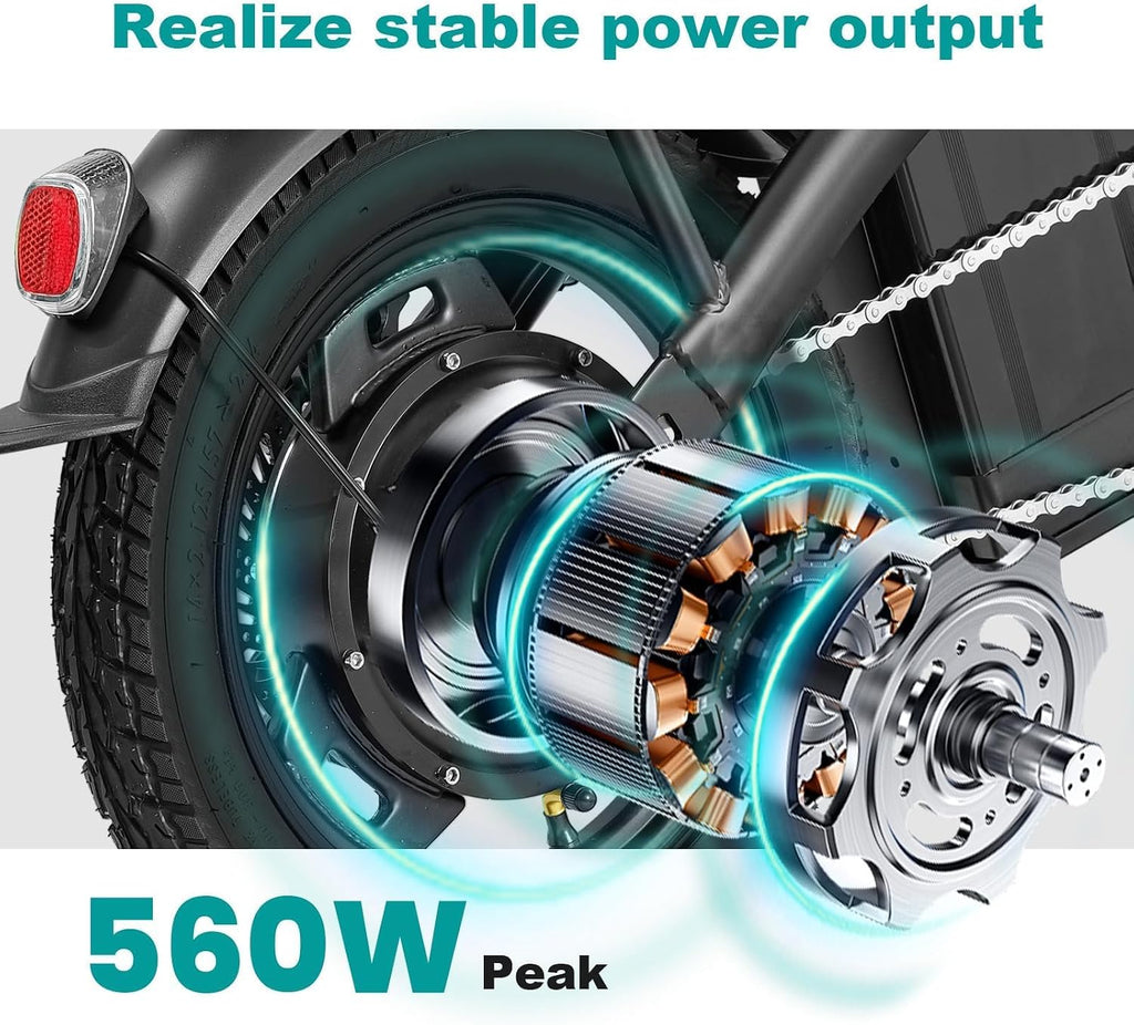 Folding Electric Bike for Adults and Teens, 560W Motor 24MPH Compact Commuter Ebike, 32 Miles Range, 48V 10Ah Battery, 3-Level Pedal Assist, 14' Mini Foldable Electric Bicycles, UL2849 Certified