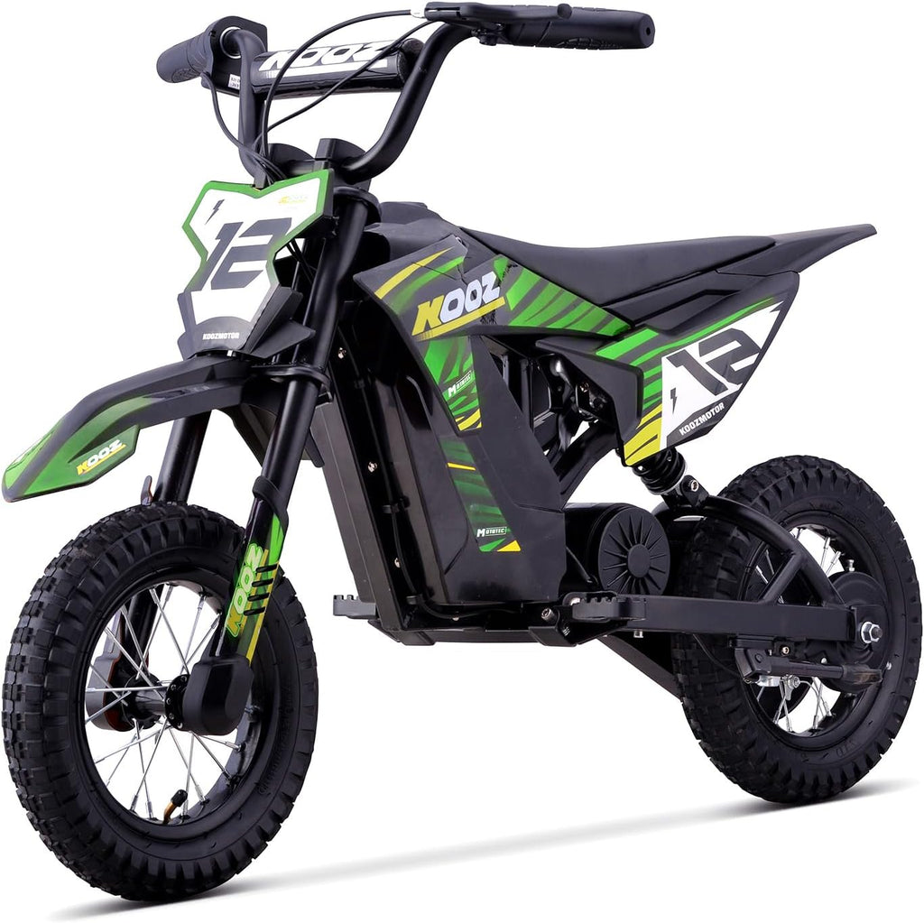 KOOZ 36V 300W Electric Dirt Bike for Kids - 3 Speed Modes Electric Motorcycle Up to 15.5 MPH & 14 Miles Long-Range, Shock Absorber & Rear Brake, 12' Sturdy Tire Gift for Kids