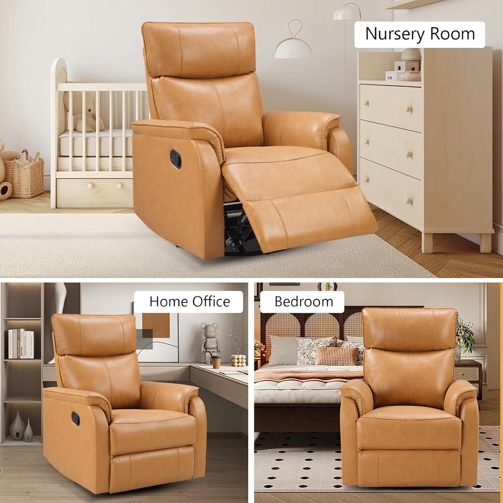 ANJ Manual Recliner Chair, Swivel Rocker Chair for Adults，Glider Recliner Nursery Chair,Faux Leather Lazy Boy Reclining Chairs for Living Room, Bedroom, Home Office