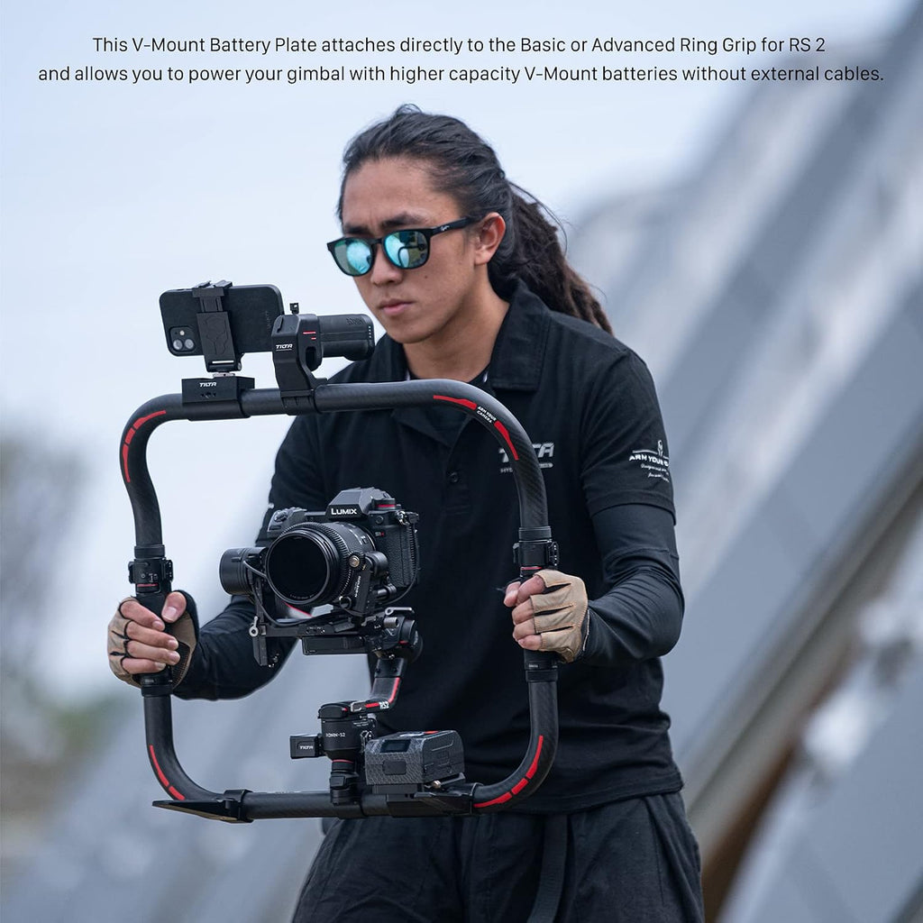 Tilta V-Mount Battery Plate Compatible with Ring Grip for DJI RS2, RS4, RS5 | Cable-Free Power | Aluminum Construction