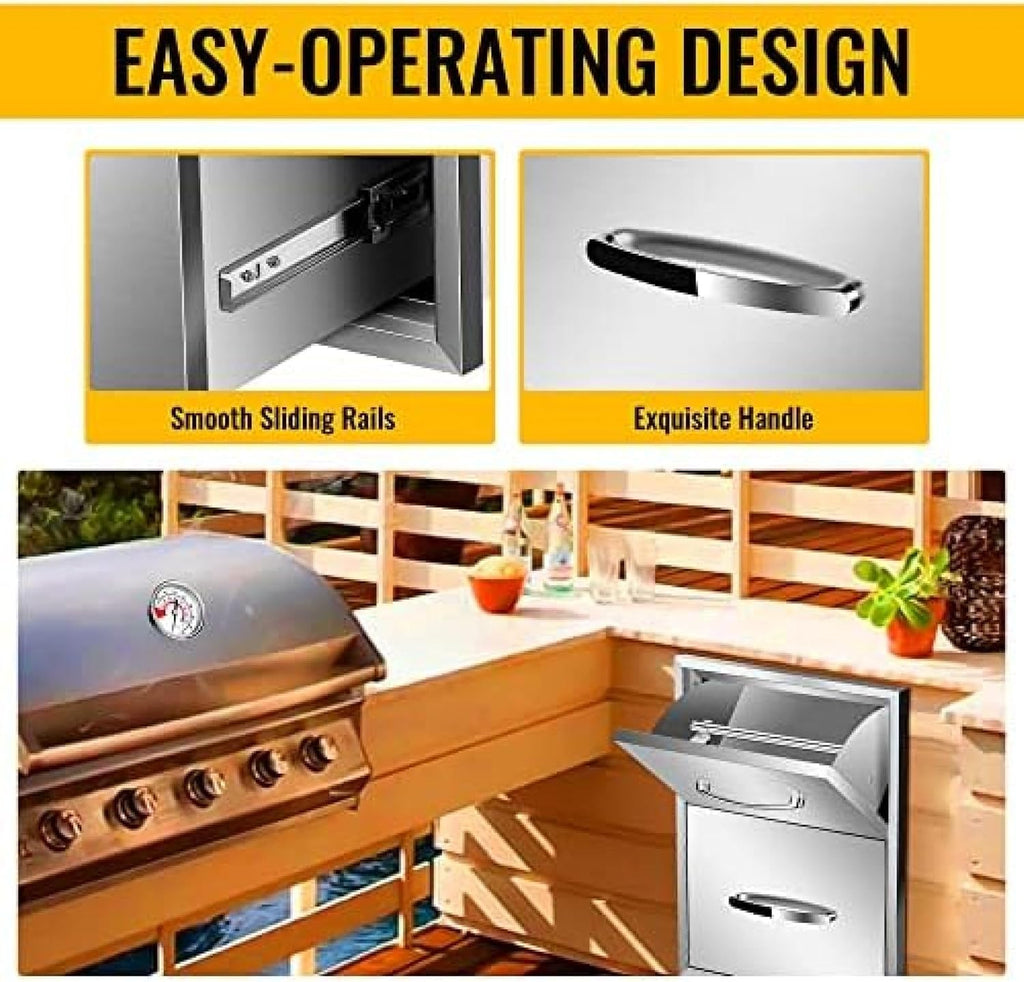 Outdoor Kitchen Drawer BBQ Drawer Outdoor Kitchen Access Drawers Horizontal- Stainless Steel Double Drawers for Outdoor Kitchen Grilling Station Or BBQ Island,16Wx20Dx20H