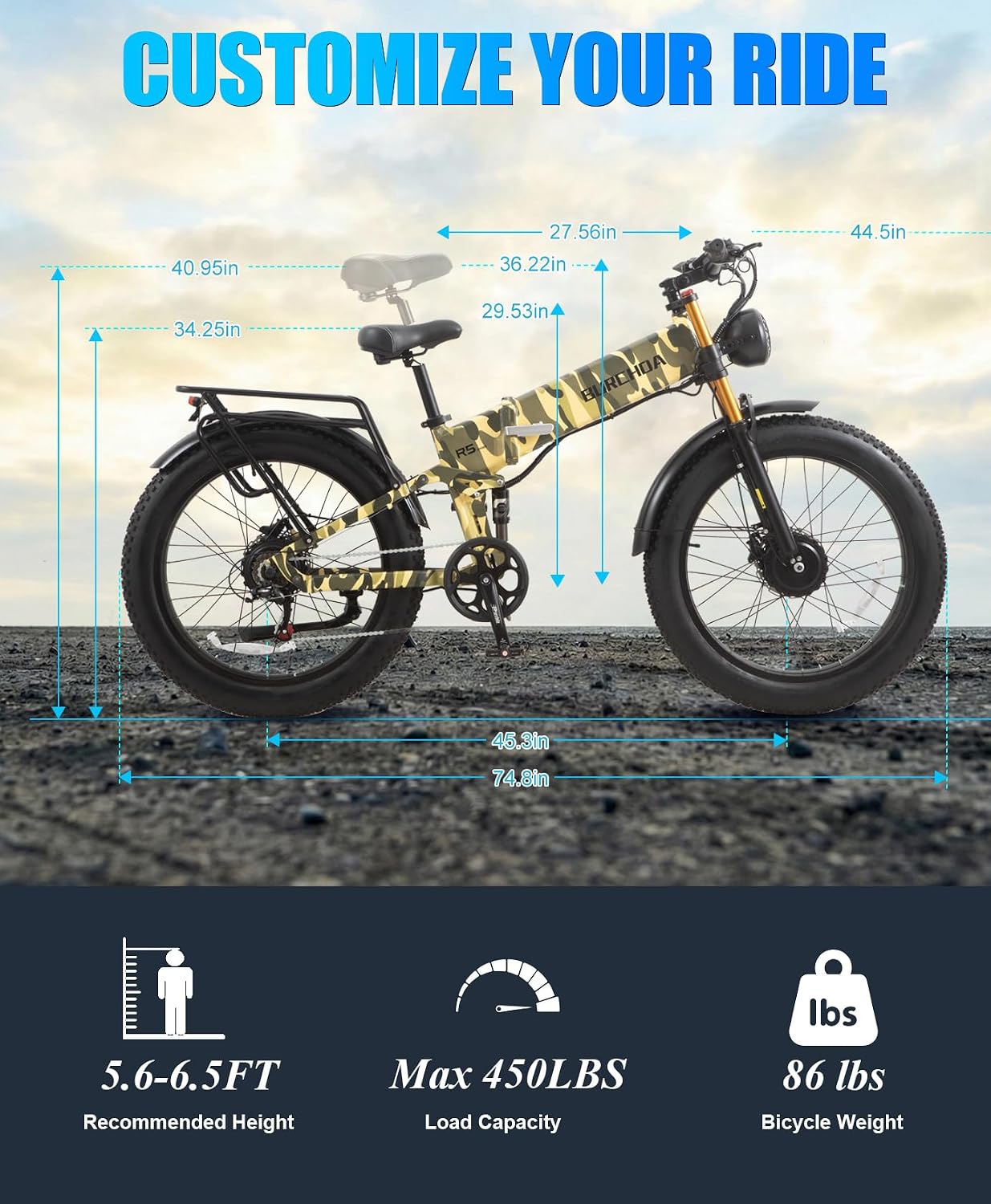 2026 Dual Motor Electric Bike for Adults AWD 5000W/3000W Peak 40 MPH/30 MPH E Dirt Bike, 52V/48V Removable Battery 65/80/150 Miles Max Long Range with Full Suspension 26' Fat Tires Mountain Bike