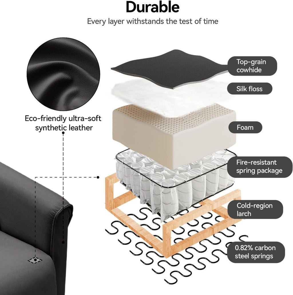 AIRSKY Leather Recliner Chair, Top Grain Leather, Italian Water-Washing Process, Glider Rocking Chair,Swivel Rocker Recliner, Movable Headrest,Nursery Rocking Chairs, Single Reclining Chair, Black,R3