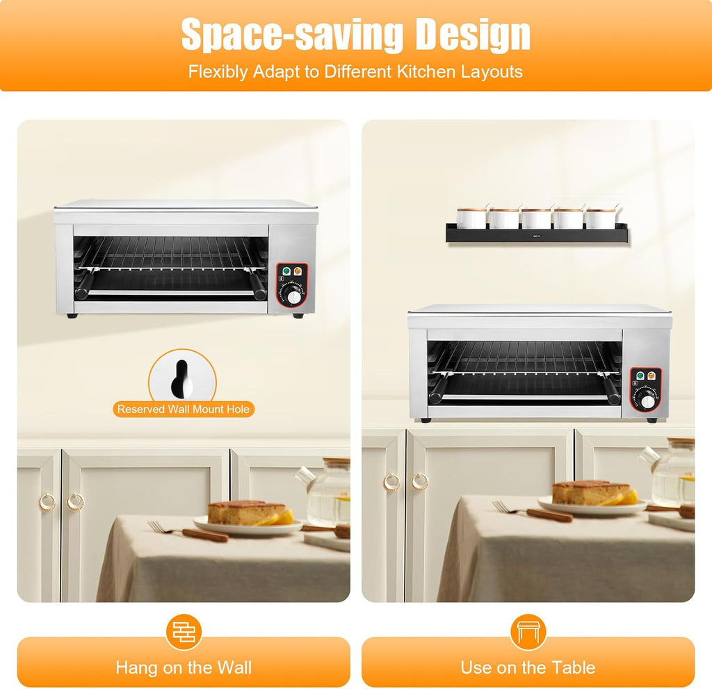 1500W 110V Electric Cheese Melter Cheesemelter Stainless Steel Cheese Melting Machine Countertop Salamander Broiler Grill Commercial Household Electric Wall-Mounted BBQ Gril