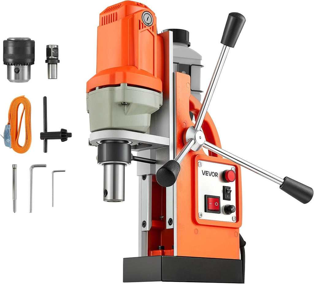 VEVOR Magnetic Drill Press, 1200 W, 1.5 in Boring Diameter, 2248 lbf Power Mag Drill Press, 900 RPM Speed, with Weldon Shank, Efficient Cooling, for Metal Surface, Industrial and Home Improvement