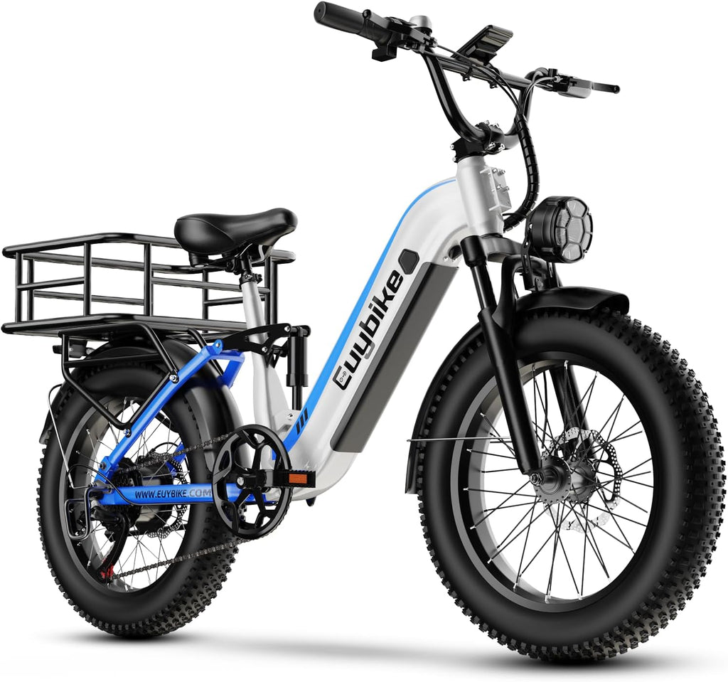 Electric Bike for Adults 1400W Peak, 48V 20AH(960WH) Removable Battery, 20'x4' Fat Tire 80 Miles Range Step-Thru 30+MPH Hunting Ebike, 7-Speed Dual Brakes Electric Bicycle White with Rear Basket