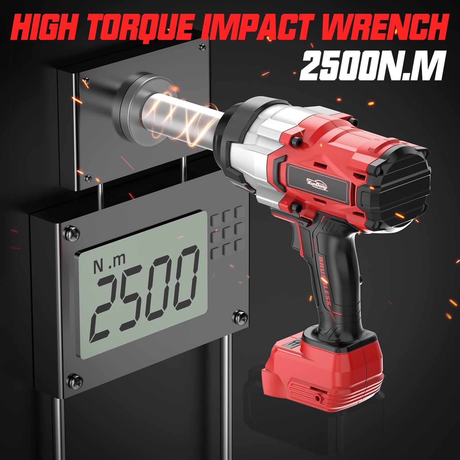 Cordless Impact Wrench 3/4' Compatible with Milwaukee 18V Battery, 1850Ft-lbs(2500N.m) High Torque Impact Gun Heavy Duty, Brushless Electric Power Impact Driver with 4 Speed Modes & LED Work Light