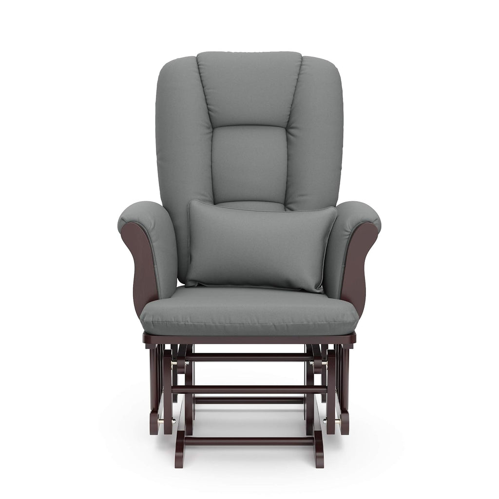 Storkcraft Tuscany Custom Glider and Ottoman with Free Lumbar Pillow (Espresso/Grey) - Cleanable Upholstered Comfort Rocking Nursery Chair with Ottoman