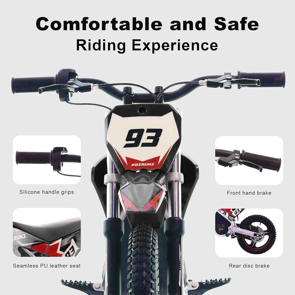 Electric Dirt Bike for Boys Girls Ages 5-10, 350W High Racing Competition Grade Motorcycle, Up to 18MPH 3 Speed Settings Balance Bike, 14IN Off-Road Tires Advanced Shock Absorption, Black