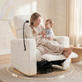 Power Recliner Chair Swivel Glider Rocking Chair Nursery Skin-Friendly Electirc Rocker Nursery Chair with Phone Holder, Hidden Storage, USB Charging, Corduroy Beige