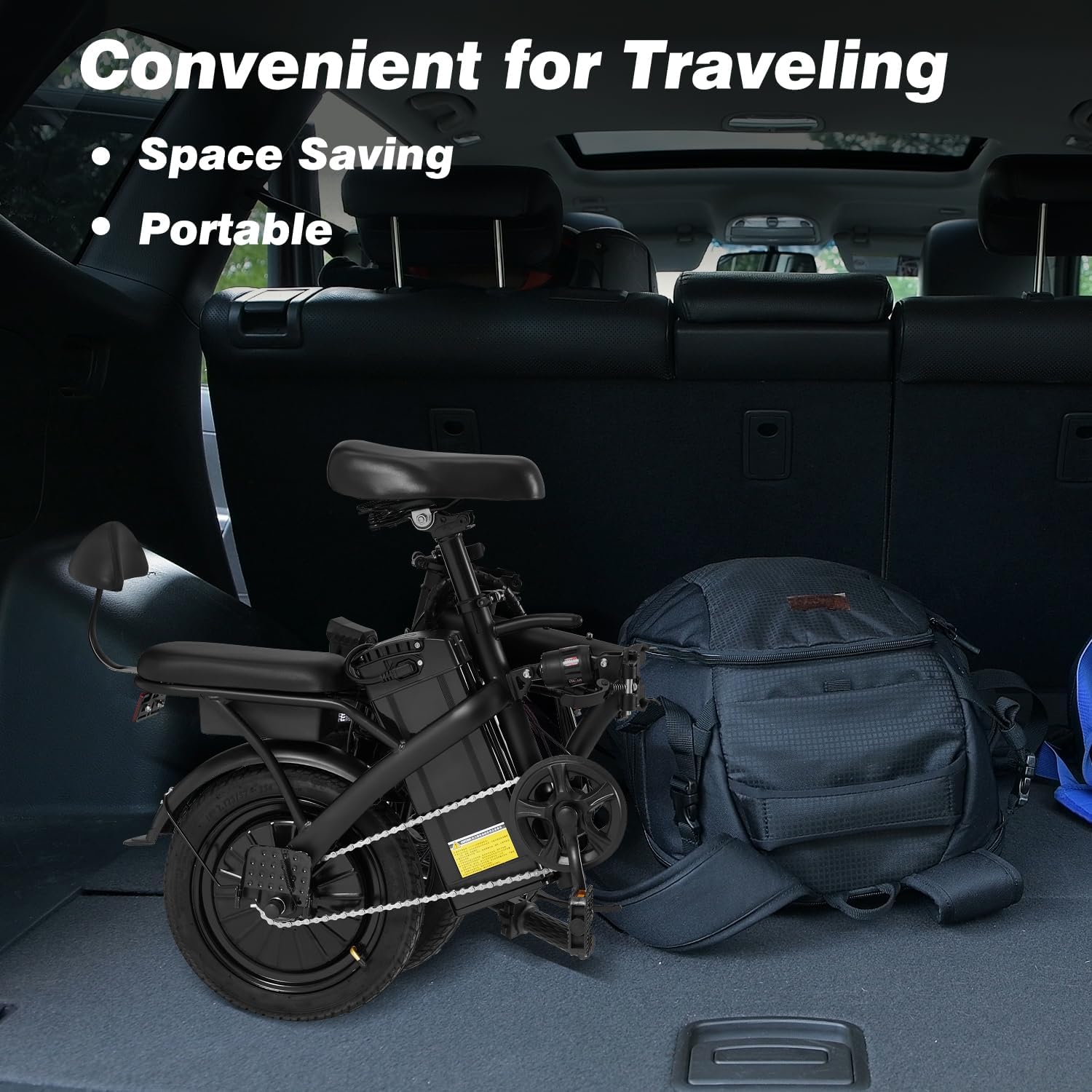 Mdeam Foldable Electric Bike,500W Motor Compact Adults Commute Ebike 20 MPH Max Speed,30+ Miles Folding Electric Bicycle with Passenger Seat,14' Mini E-Bike 2 Seater for Adults/Teens