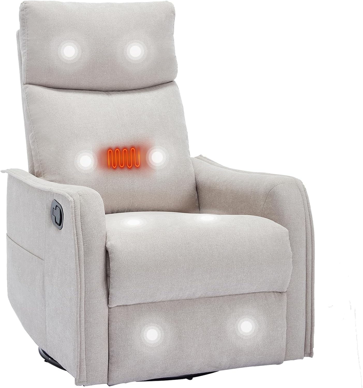 PELUMY 360 Swivel Rocking Recliner Chair for Adults, Nursery Rocking Chair with Heat and Massage, Glider Reclining Chair for Small Space, Living Room, Bedroom (Beige)