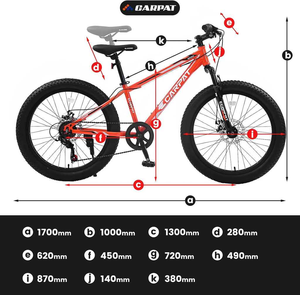 20/24/26 Inch Fat Tire Mountain Bike Variable Speed Dual Disc Brake Kids Adult Free Return