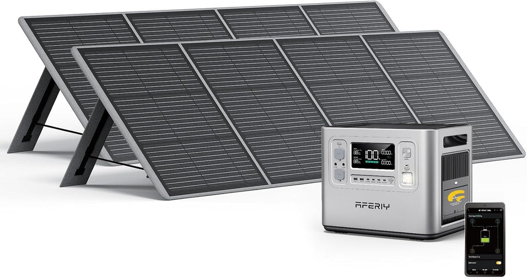 AFERIY P210 2400W Portable Power Station with 2x 200W Solar Panel, 2048Wh LiFePO4 Battery Backup with AC & Solar Charging, Quiet Generator for Home Use, Outdoor Camping, RV, Emergency Power Supply