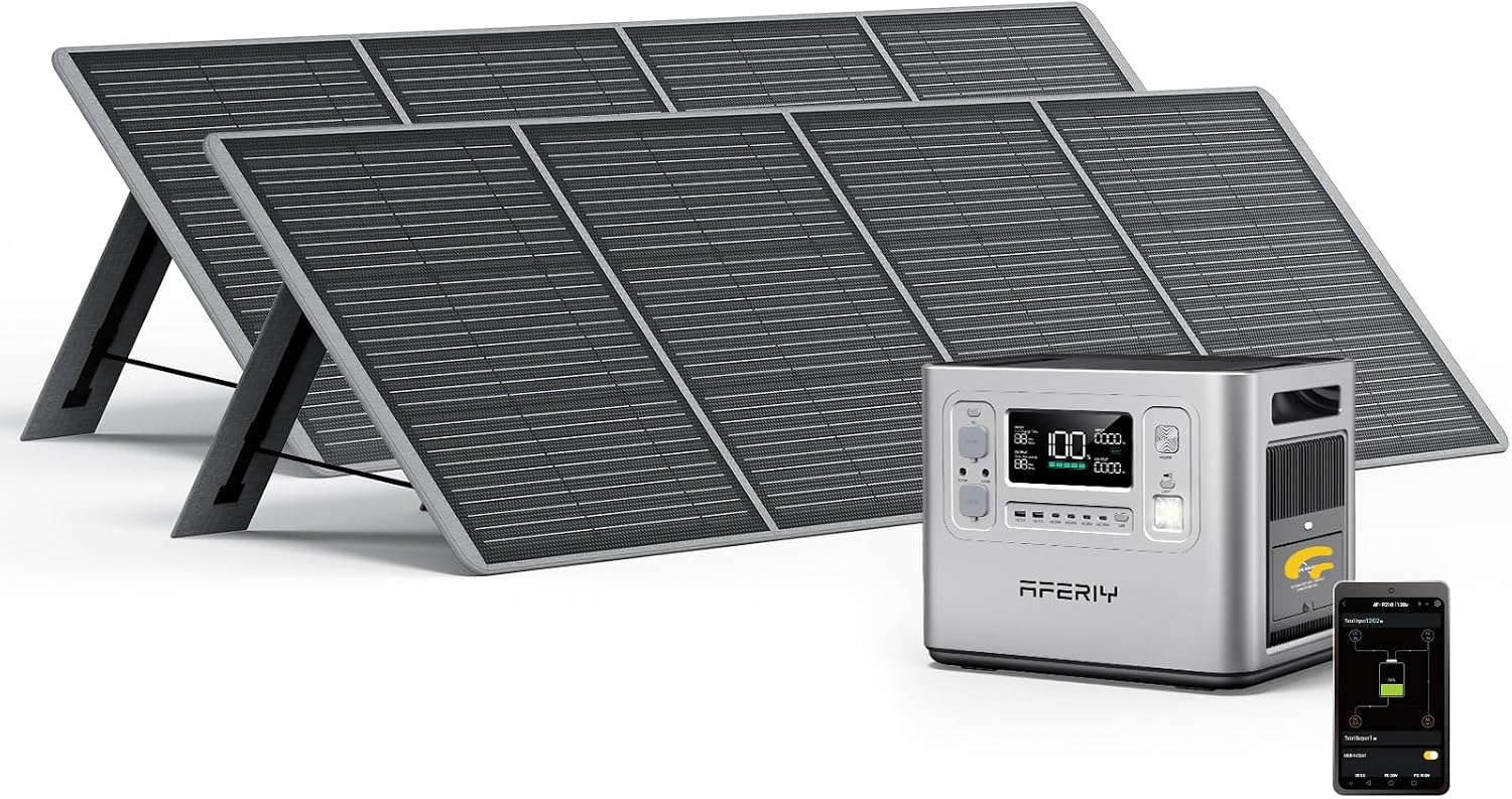 AFERIY P210 2400W Portable Power Station with 2x 200W Solar Panel, 2048Wh LiFePO4 Battery Backup with AC & Solar Charging, Quiet Generator for Home Use, Outdoor Camping, RV, Emergency Power Supply
