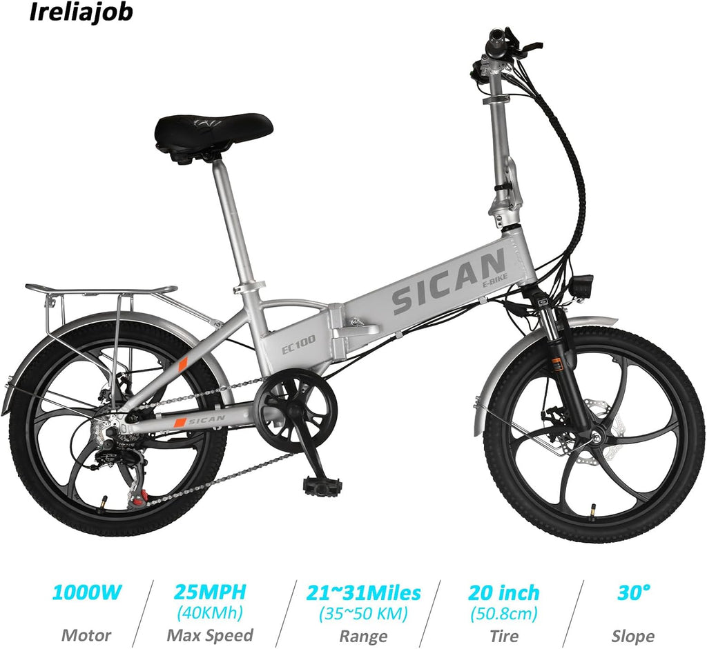 Folding Electric Bike,1000w Electric Bicycle for Adults, 1500W Peak Motor 35MPH Max Speed, 7-Speed Bicycles，20''Foldable Ebike Adult Electric Bicycles