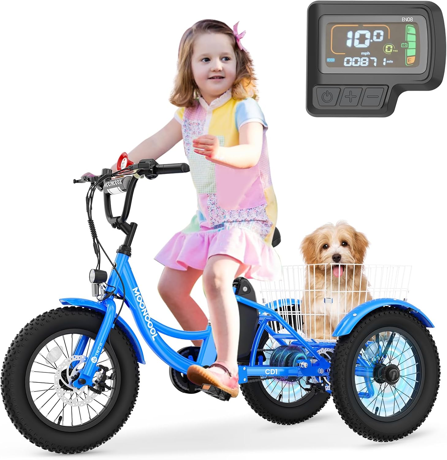 LILYPELLE Electric Tricycle for Youth, 250W Aluminum Frame Electric Tricycle Etrike, 16IN 3 Wheels Electric Bicycle Bikes, 3.0 Fat Tire Electric Trike with Removable Battery and Rear Basket