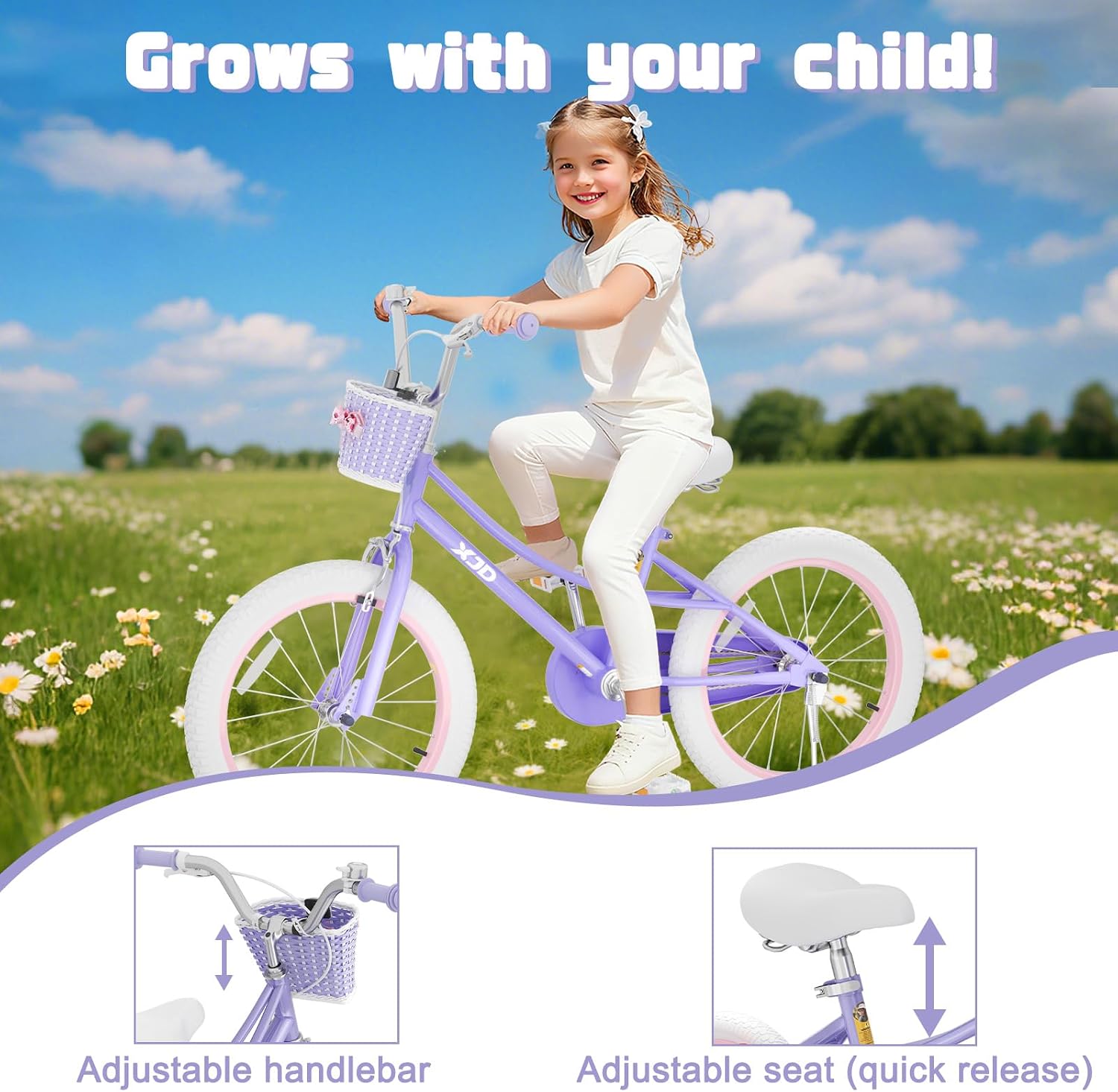 XJD Girls Bike for 2-12 Years Old Kids 12 14 16 20 Inch Toddler Bike,Retro Style Kids Bike with Training Wheels, 20 Inch Girl Bicycle with Kickstand
