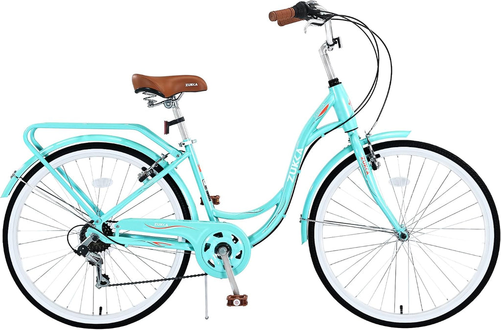 24/26 Inch Girls Cruiser Bike 24/26 Inch Beach Cruiser Bike for Women，City Hybrid Bike 7 Speeds Bicycle Commuter Bike for Women Men,High-Carbon Steel Frame，Multiple Colors