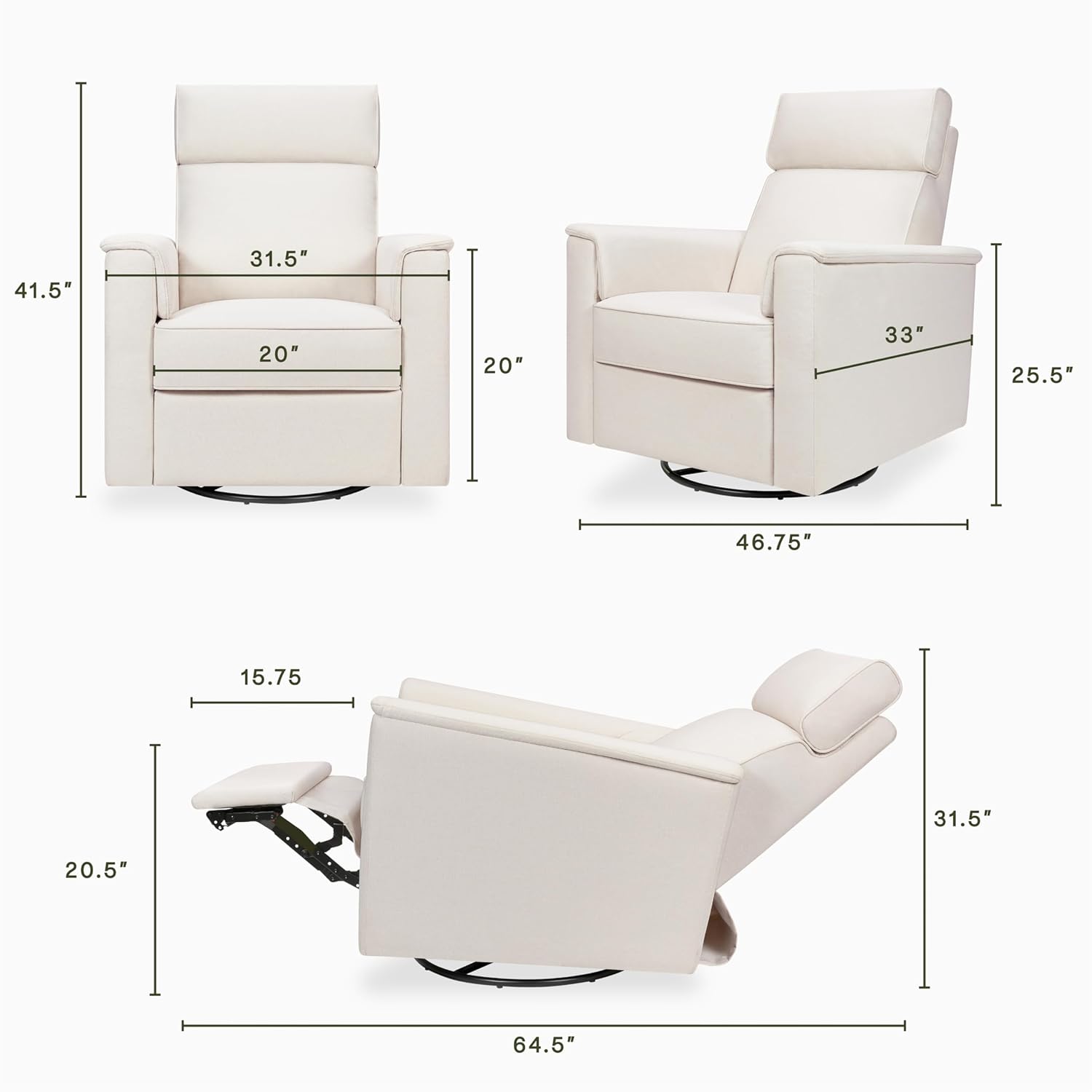 Namesake Willa Pro Power Recliner and Swivel Glider in Performance Cream Eco-Weave, Built-in USB Charging Port, Adjustable Headrest and Lumbar Support | Greenguard Gold and CertiPUR-US® Certified