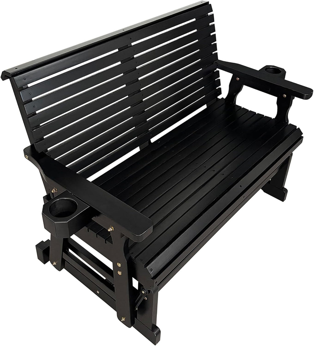 Fortune Candy Patio Glider with Cup Holders, High Roll Back and Deep Contoured Seat,Heavy Duty 800 Lb (Carbon Black, 2-Seater 42.4'')