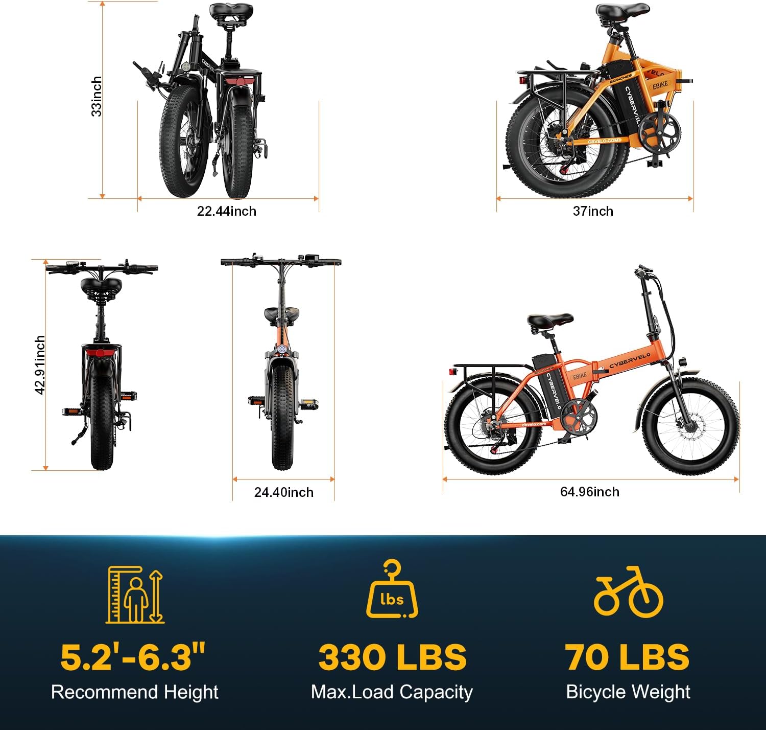 Folding Electric Bike, Removable Large Capacity Battery Ebike,Fat Tire Adult E-Bik,Long Range, Long-lasting Ebike
