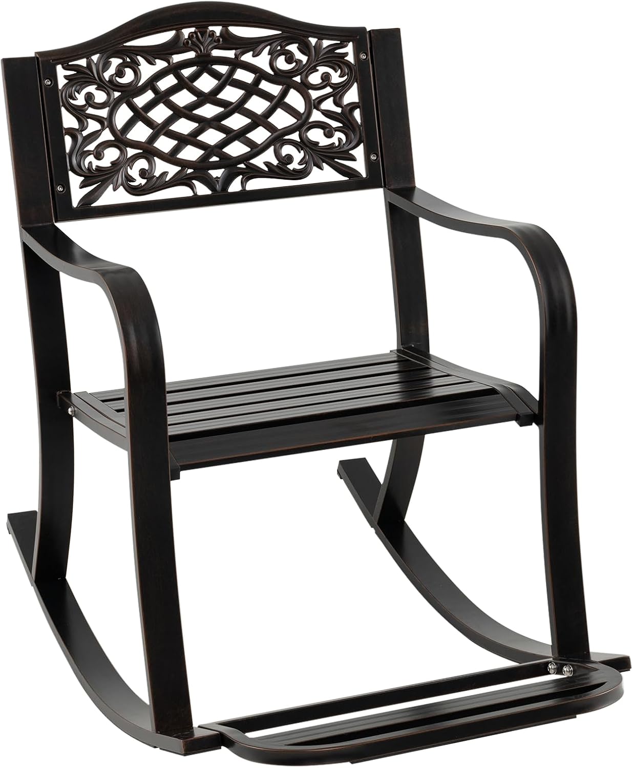 Giantex Patio Rocking Chair, Outdoor Cast Aluminum Rocker w/Footrest, Backrest & Curved Armrests, Heavy-Duty Metal Classic Rocking Leisure Seat for Backyard, Poolside, Balcony (Antique Brown,1)