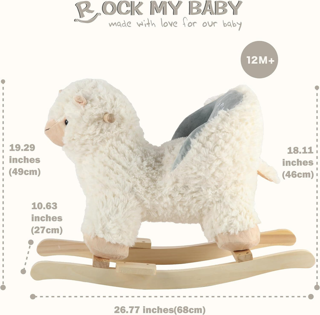 Rock My Baby Baby Rocking Horse Alpaca Llama with Chair, Plush Stuffed Animal Rocker for Toddlers 1-3, Wooden Rocking Toy Llama Animal, Cream Llama,CPC Certified