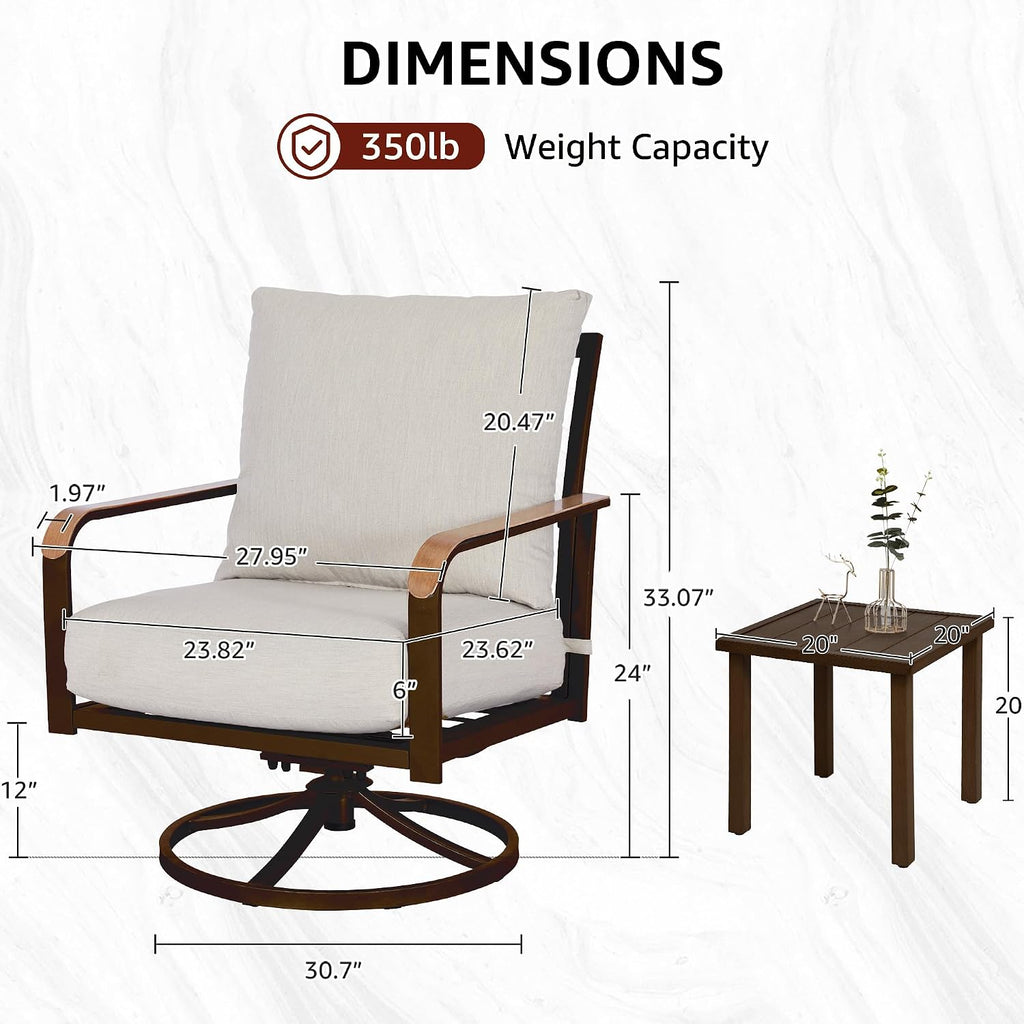 NATURAL EXPRESSIONS Outdoor Bistro Set,3 Piece Swivel Glider Rocking Chairs Patio Conversation Furniture Set with 2 Rockers,Metal Table,6' Thick Cushions for Backyard, Porch,Balcony,350lbs (Off-white)