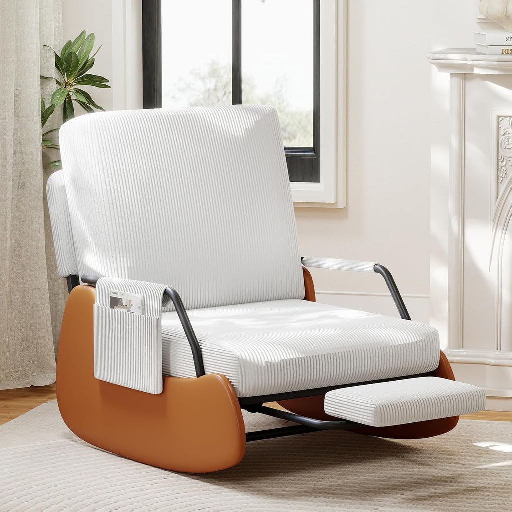 Furniliving Modern Glider Rocking Chair, Upholstered Nursery Glider Chair with Adjustable Recline & Retractable Footrest, Comfortable Lounge Chair for Mom Nursery Living Room Bedroom White
