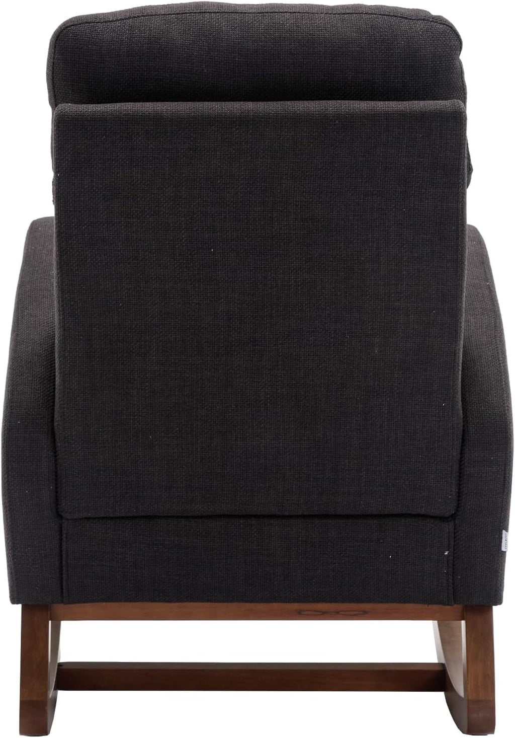 Modern Rocking Chair with Breathable Yellow Linen & Solid Wood Legs - Recliner Glider Armchair Featuring Side Pocket, High Back Support for Nursery, Living Room, Bedroom (Black)