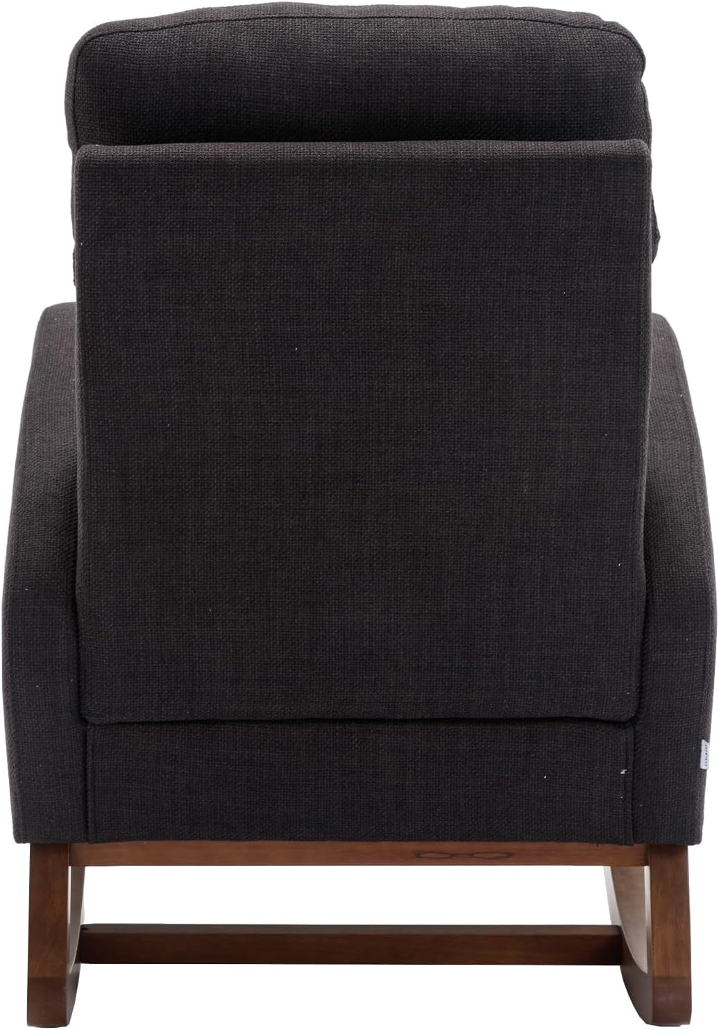 Modern Rocking Chair with Breathable Yellow Linen & Solid Wood Legs - Recliner Glider Armchair Featuring Side Pocket, High Back Support for Nursery, Living Room, Bedroom (Black)
