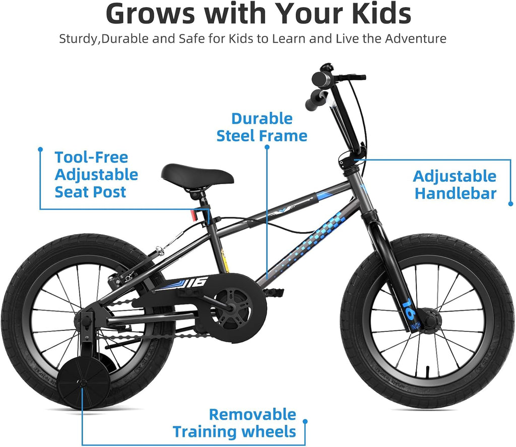 67i BMX Toddler Bike with Training Wheels 12/14/16 Inch Kids Bicycle Boys Girls Age 3-8 Durable Steel Frame Adjustable Seat Coaster Brake Bicicleta para Niños