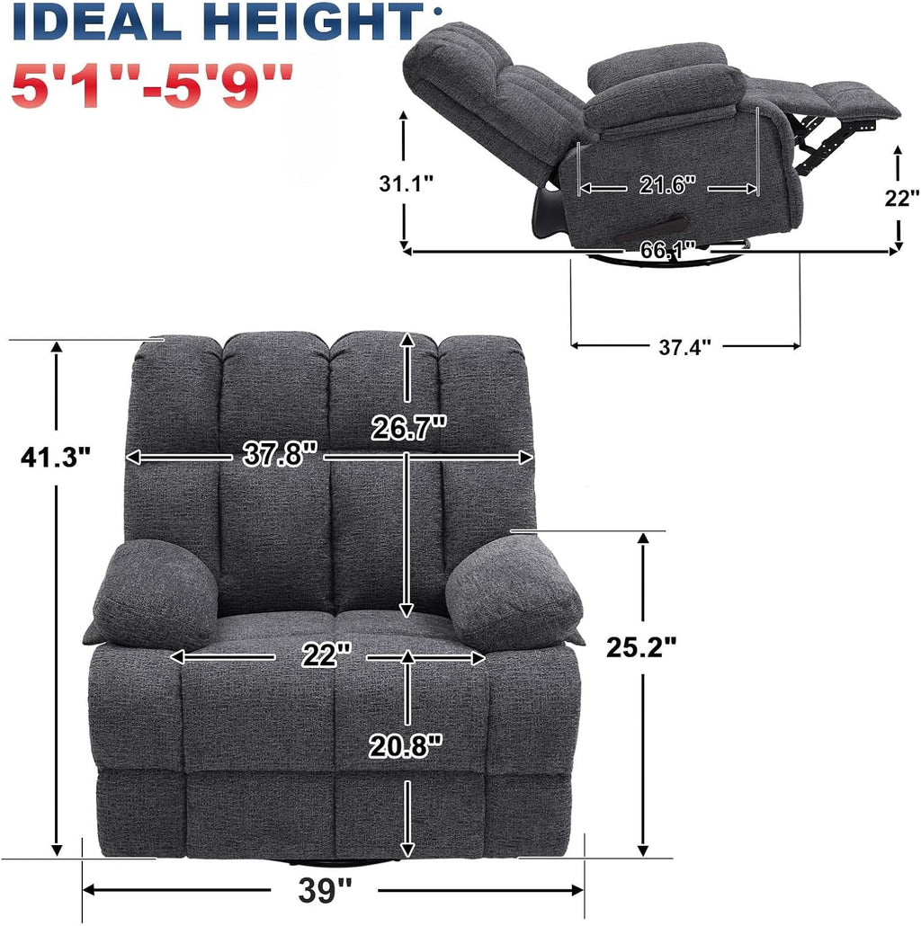 Eiayeebil Oversized Swivel Rocker Recliner Chair for Adult, Rock Recliner for 350lb Big Man, Extra Wide Manual Recliners, Overstuffed Soft Rocking Sofa Chair,Light Grey